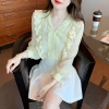 A new V-neck chiffon top for women in the 2022 autumn collection, with ruffled edges, is fashionable and beautiful. This small blouse makes you look slimmer Application Scenario